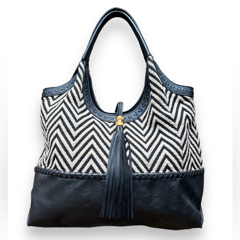 3/$15 Big Buddha Chevron and Faux Leather Shoulder bag